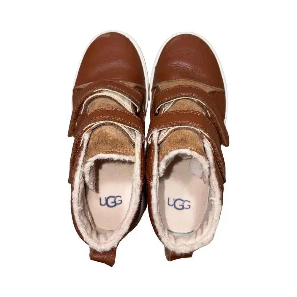 UGG Rennon II Chestnut Leather Suede Double-Strap Sneakers Size: US 13 Kids